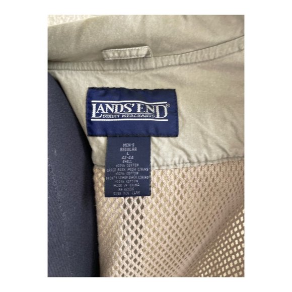 Lands End Men's Utility Vest Active Safari Field Fishing Travel Sz L Tan Khaki - Picture 10 of 12